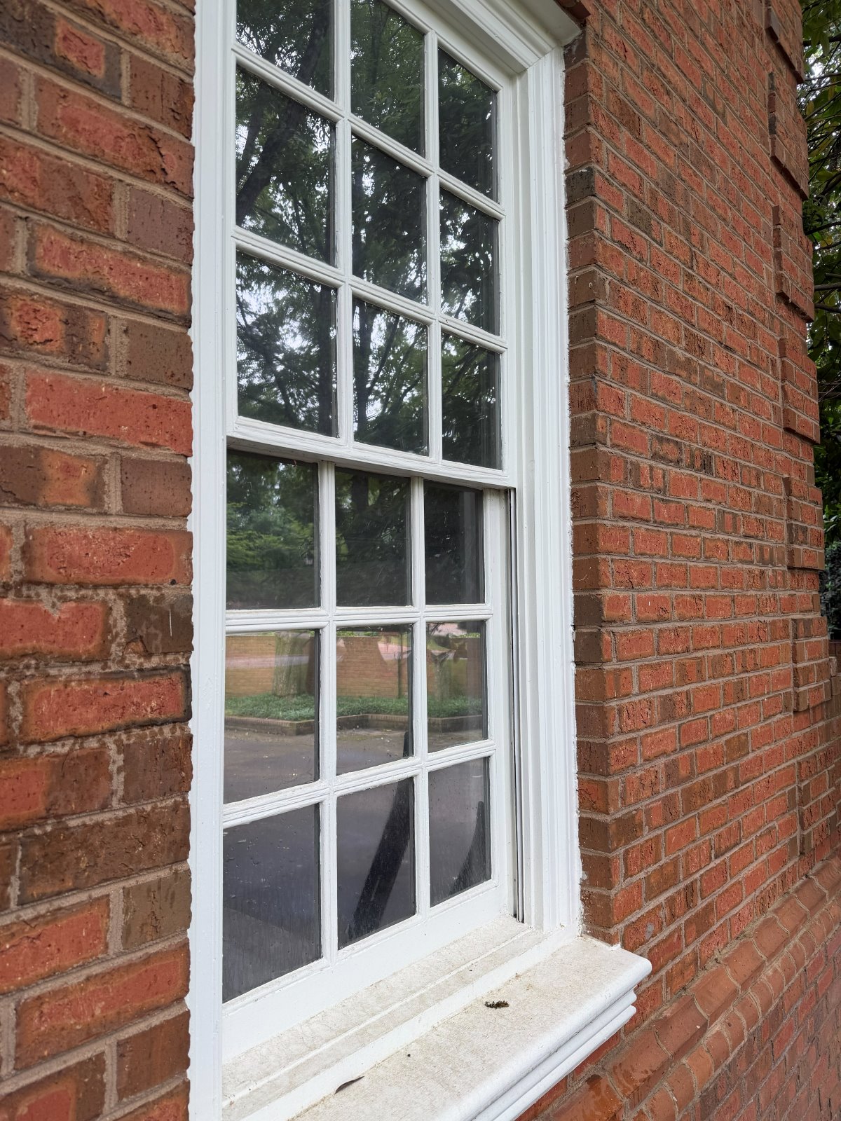 Paned window before cleaning — spotted, hazy glass